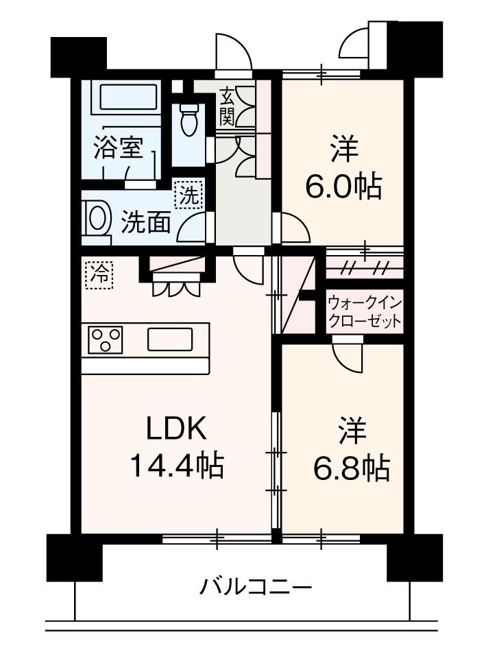 Floor plan. 2LDK, Price 19,800,000 yen, Occupied area 63.48 sq m , Balcony area 12.48 sq m Floor