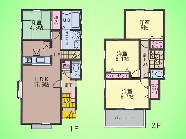 Floor plan. (1 Building), Price 35,800,000 yen, 4LDK, Land area 120.68 sq m , Building area 96.05 sq m