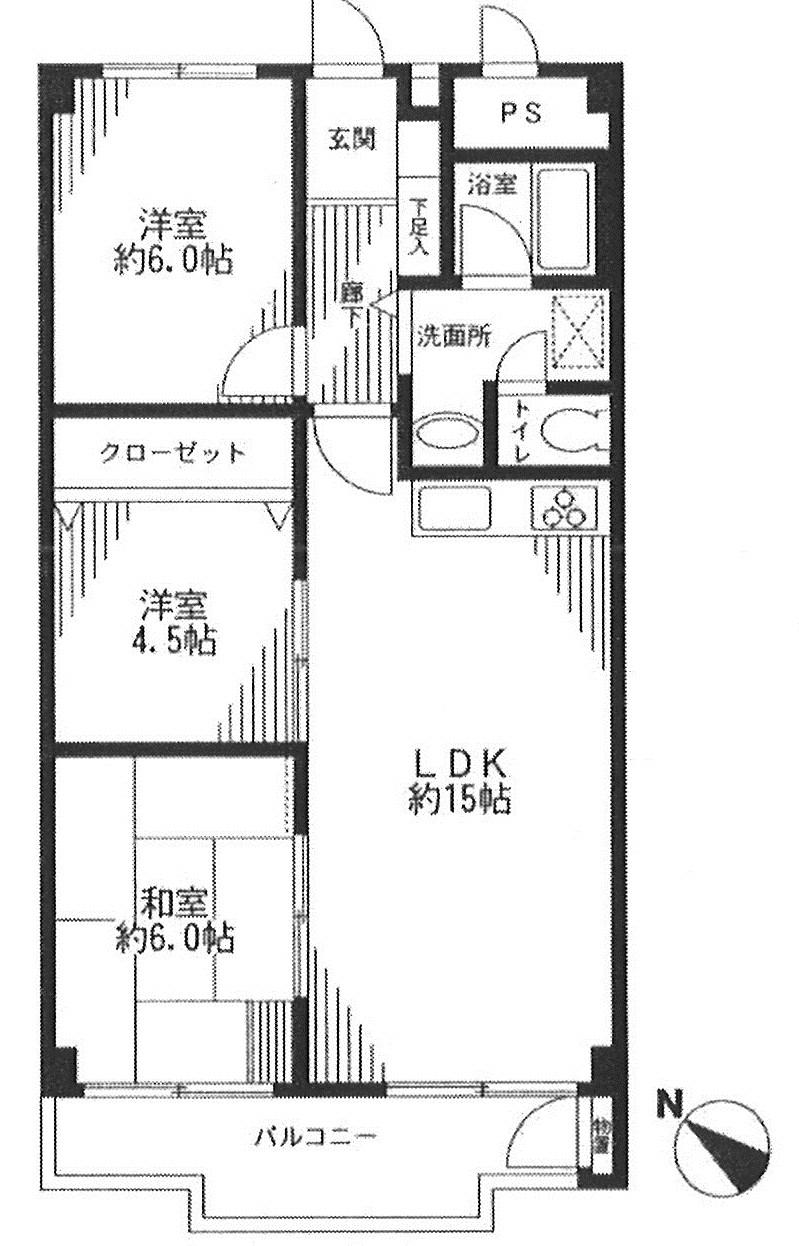 Floor plan. 3LDK, Price 10.3 million yen, Footprint 69.3 sq m , Balcony area 7.14 sq m 3LDK All rooms renovated