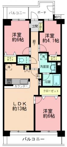 Floor plan. 3LDK, Price 17,900,000 yen, Footprint 63.8 sq m , Balcony area 10.64 sq m