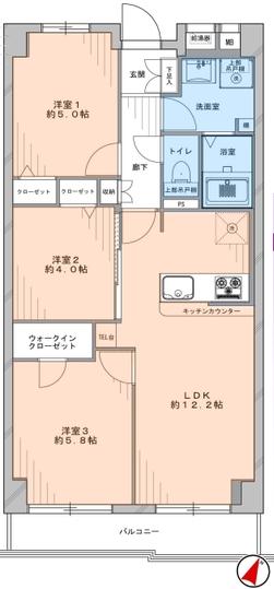 Floor plan. 3LDK, Price 17.8 million yen, Occupied area 59.27 sq m , Balcony area 5.47 sq m