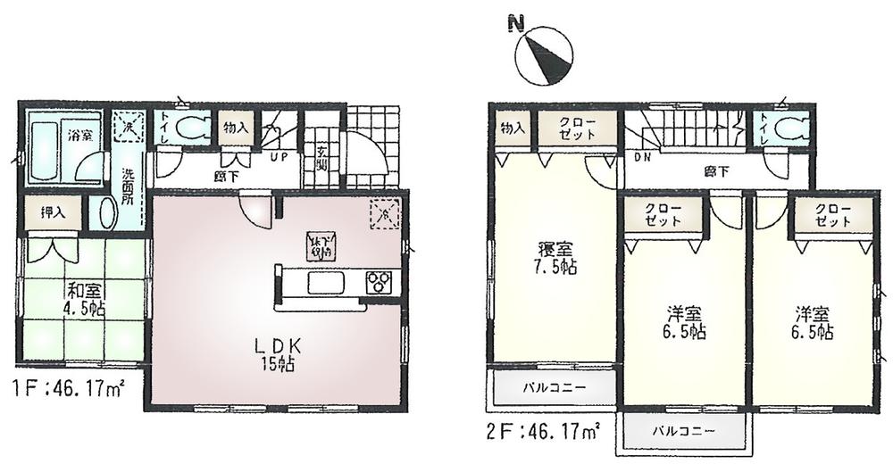 Floor plan. (1 Building), Price 33,800,000 yen, 4LDK, Land area 88.12 sq m , Building area 92.34 sq m