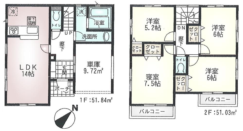 Floor plan. (3 Building), Price 35,800,000 yen, 4LDK, Land area 100.23 sq m , Building area 102.87 sq m