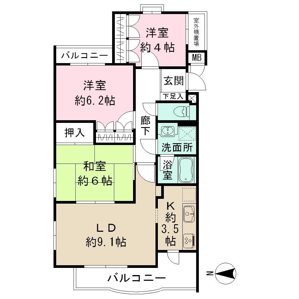 Floor plan. 3LDK, Price 29,800,000 yen, Occupied area 66.43 sq m , Balcony area 9.31 sq m