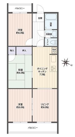 Floor plan. 3LDK, Price 17.3 million yen, Occupied area 63.18 sq m , Balcony area 9.72 sq m