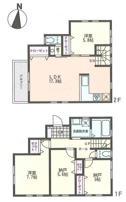 Floor plan. 35,800,000 yen, 2LDK + 2S (storeroom), Land area 102.96 sq m , Building area 96.28 sq m floor plan