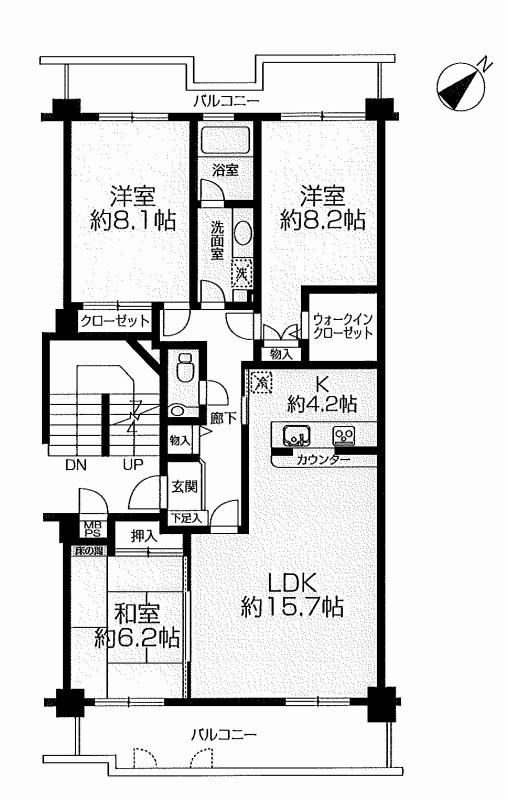 Floor plan. 3LDK, Price 19.9 million yen, Footprint 95.4 sq m , Balcony area 22.16 sq m