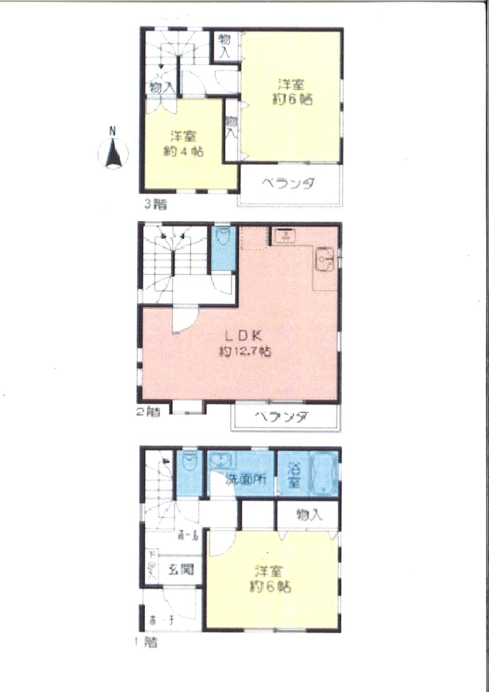 Floor plan. 34,800,000 yen, 3LDK, Land area 79.1 sq m , Building area 84.83 sq m