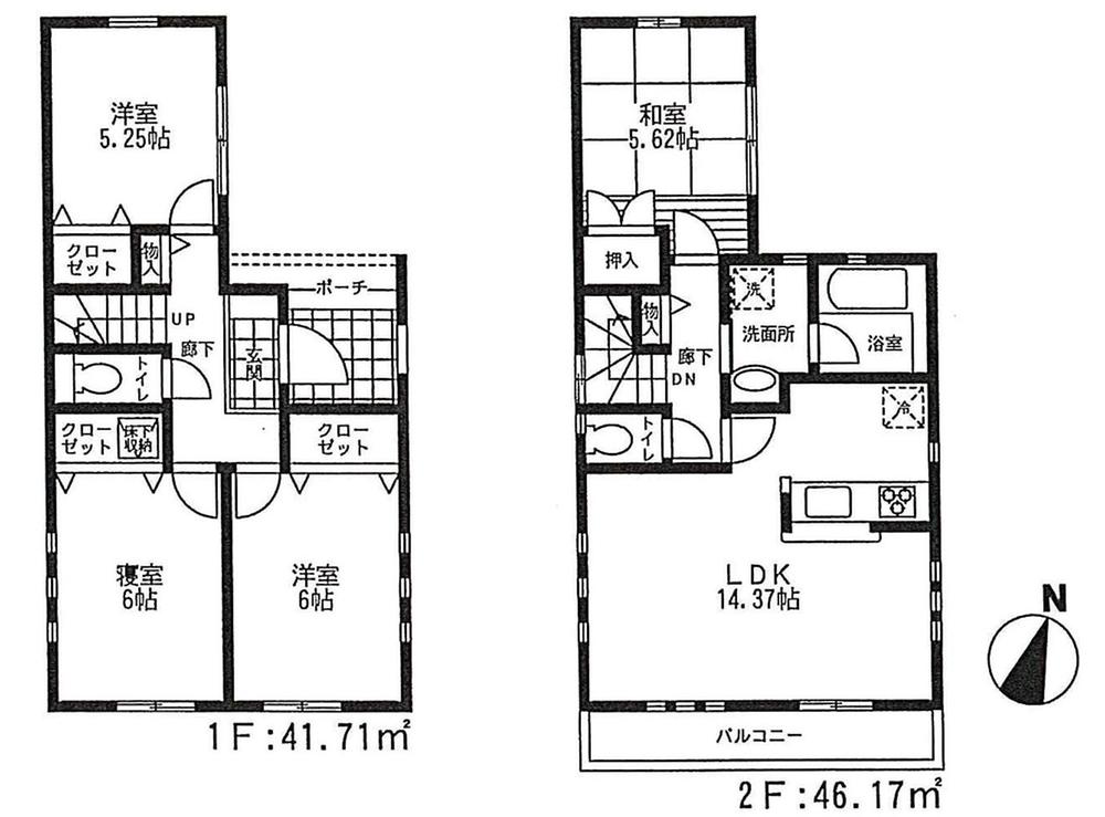Floor plan. (1 Building), Price 34,800,000 yen, 4LDK, Land area 92.84 sq m , Building area 87.88 sq m