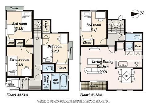 Floor plan. 32,800,000 yen, 3LDK + S (storeroom), Land area 90.77 sq m , Building area 88.39 sq m