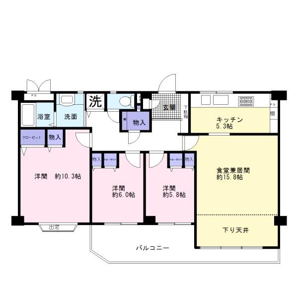Floor plan. 3LDK, Price 29.5 million yen, Occupied area 95.58 sq m , Balcony area 12.16 sq m
