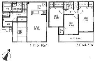 Floor plan. 27,800,000 yen, 4LDK, Land area 111.61 sq m , All Shitsuminami facing 4LDK of building area 99.36 sq m floor area 30 square meters