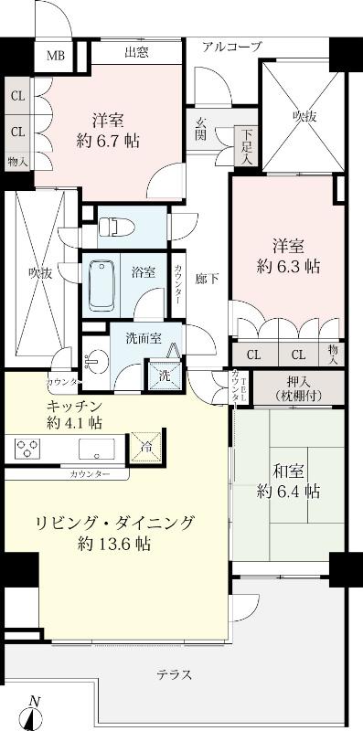 Floor plan. 3LDK, Price 25,800,000 yen, Occupied area 88.73 sq m