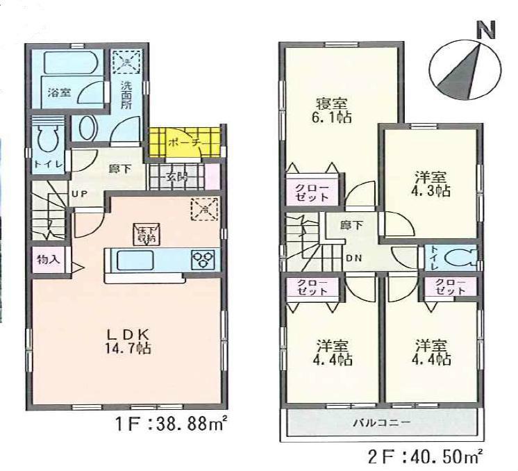 Floor plan. 28.8 million yen, 4LDK, Land area 102.8 sq m , It is newly built House of building area 79.38 sq m 4LDK. 