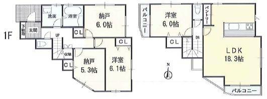 Floor plan. 44,800,000 yen, 4LDK, Land area 123.73 sq m , It is a building area of ​​98.75 sq m floor area 29 square meters more than 4LDK.
