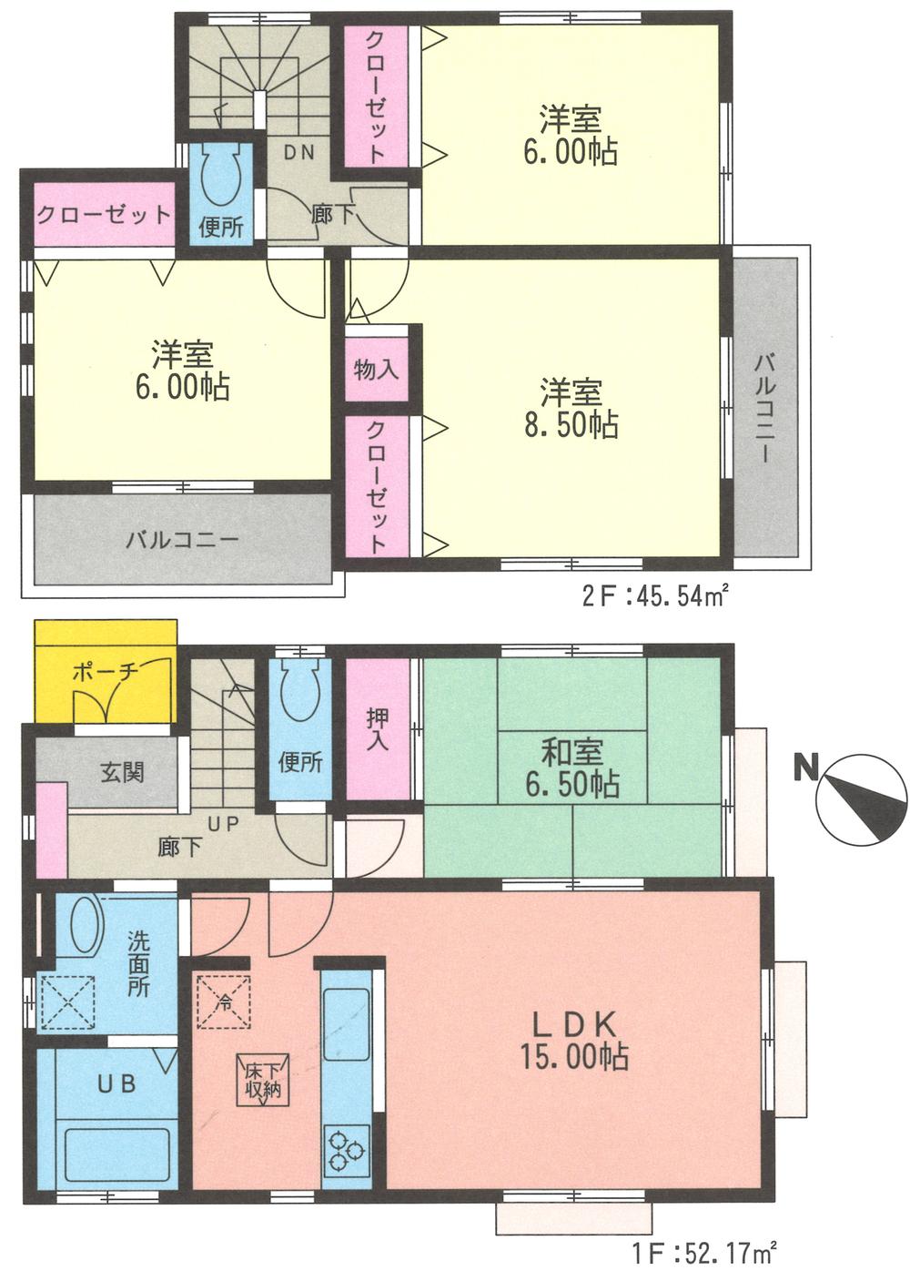 Floor plan. 34,800,000 yen, 4LDK, Land area 146.72 sq m , Building area 97.71 sq m 4LDK