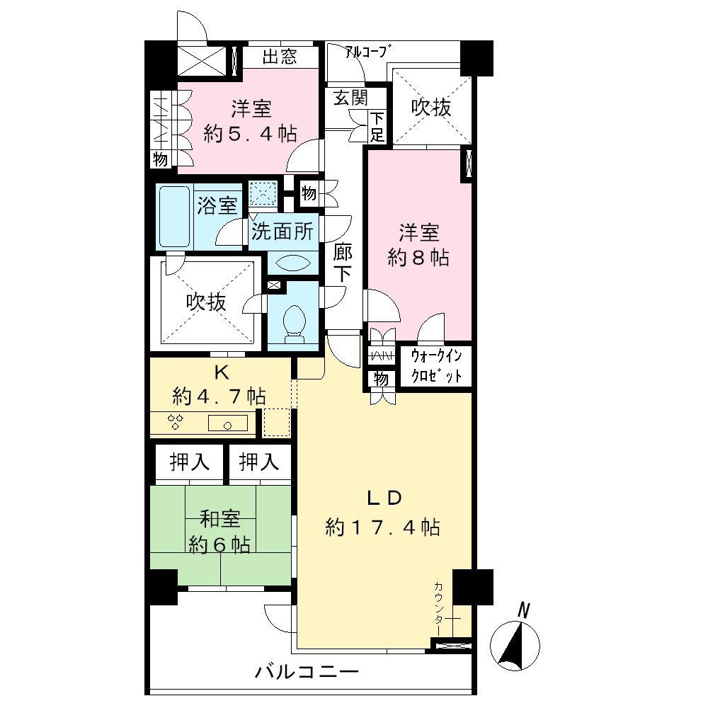 Floor plan. 3LDK, Price 23,300,000 yen, Occupied area 97.66 sq m , Balcony area 12.28 sq m