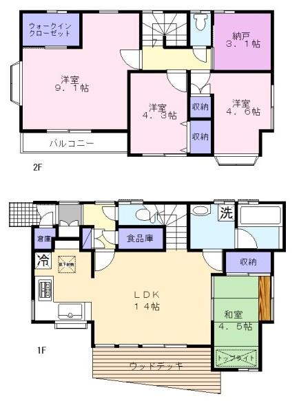 Floor plan. 23.8 million yen, 4LDK + S (storeroom), Land area 120.07 sq m , Building area 94.28 sq m