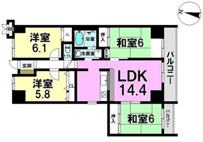 Floor plan. 4LDK, Price 11 million yen, Footprint 77.2 sq m , Balcony area 12 sq m