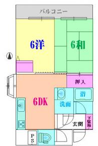 Floor plan. 2LDK, Price 7.5 million yen, Footprint 42.9 sq m , Balcony area 7.84 sq m