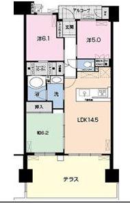 Floor plan. 3LDK, Price 18.9 million yen, Occupied area 70.48 sq m , Balcony area 23.41 sq m Hiroshi 6.1 ・ Hiroshi 5 ・ Sum 6.2 ・ LDK14.5