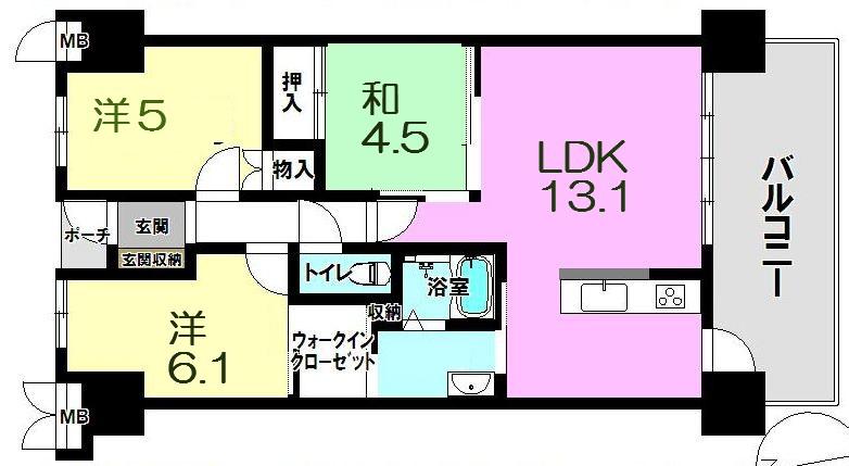 Floor plan. 3LDK, Price 15.8 million yen, Occupied area 71.05 sq m , Balcony area 7 sq m