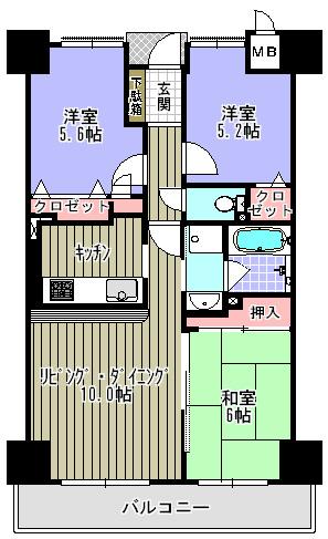 Floor plan. 3LDK, Price 17.8 million yen, Is the exclusive area of ​​64.49 sq m south-facing 3LDK!
