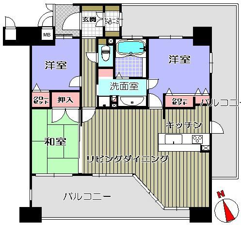 Floor plan. 3LDK, Price 22,800,000 yen, Is taken between the occupied area 80.72 sq m southeast angle room wide span of bright! .
