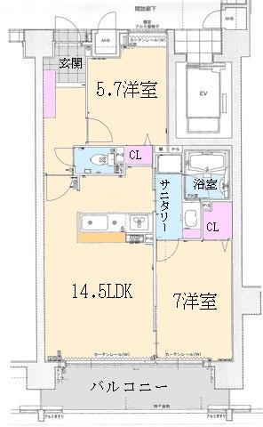 Floor plan. 2LDK, Price 12 million yen, Footprint 62.4 sq m , Balcony area 8 sq m