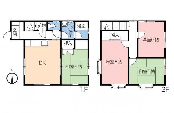 Floor plan. 12.8 million yen, 4DK, Land area 105.74 sq m , Building area 82.08 sq m 4DK