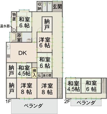 Floor plan. 9.8 million yen, 8DK + 3S (storeroom), Land area 1,077.74 sq m , Building area 218.08 sq m