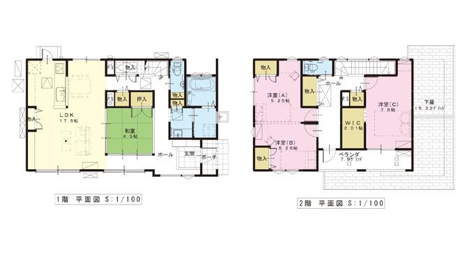 Floor plan. (No. 5 place model house), Price 32,980,000 yen, 4LDK, Land area 215.94 sq m , Building area 128.6 sq m