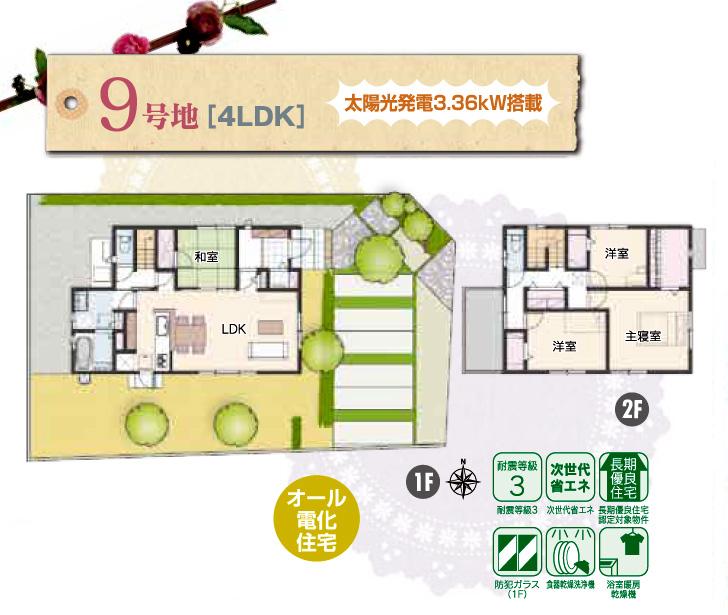 Floor plan.  [No. 9 areas]  ※ Plan and Exterior therefore are drawn with reference to the accompanying drawings ・ For planting, In fact and it may be slightly different. Also, Furniture is not included in the price.