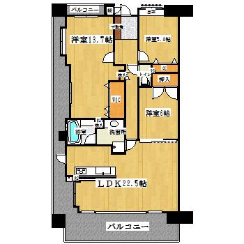 Floor plan. 3LDK, Price 30 million yen, Footprint 105.45 sq m , Balcony area 36.23 sq m