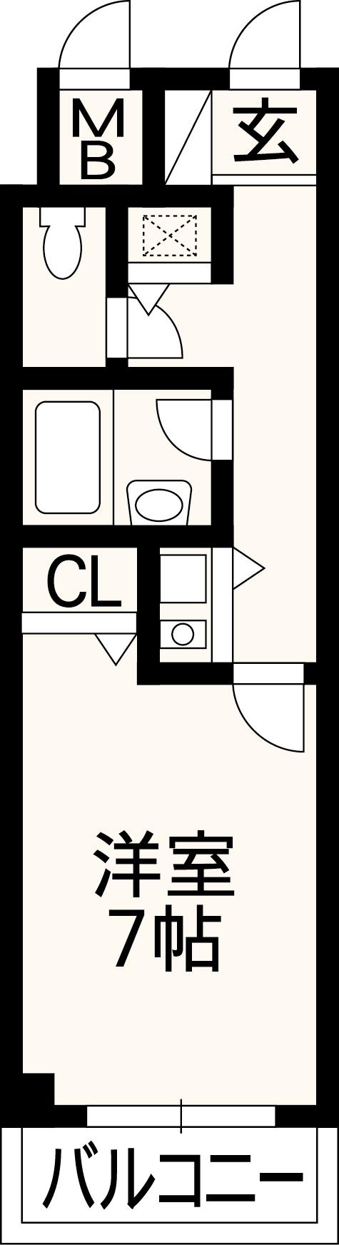 Floor plan. 1K, Price 2.8 million yen, Occupied area 23.08 sq m , Balcony area 3.51 sq m