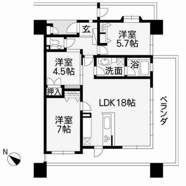 Floor plan. 3LDK, Price 22,800,000 yen, Occupied area 76.08 sq m , Balcony area 23.76 sq m