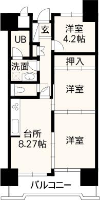 Floor plan. 3DK, Price 9.5 million yen, Footprint 49.9 sq m , Balcony area 8.43 sq m