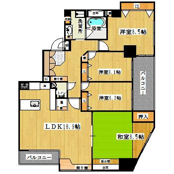 Floor plan. 4LDK, Price 25,800,000 yen, Footprint 107.71 sq m , Balcony area 17.99 sq m
