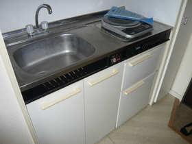 Kitchen. Kitchen is furnished with one-burner stove and a mini-refrigerator.