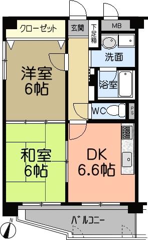 Floor plan. 2DK, Price $ 40,000, Occupied area 46.17 sq m , Balcony area 7.96 sq m