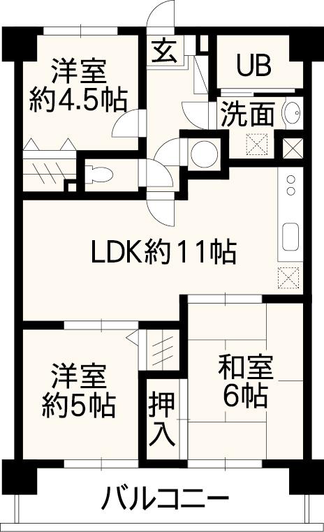 Floor plan. 3DK, Price 9.4 million yen, Occupied area 57.44 sq m , Balcony area 9.6 sq m