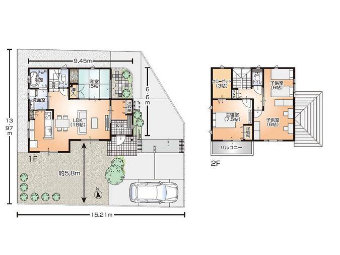 Floor plan. Easy-to-use housework flow line. House which varies according to family life.