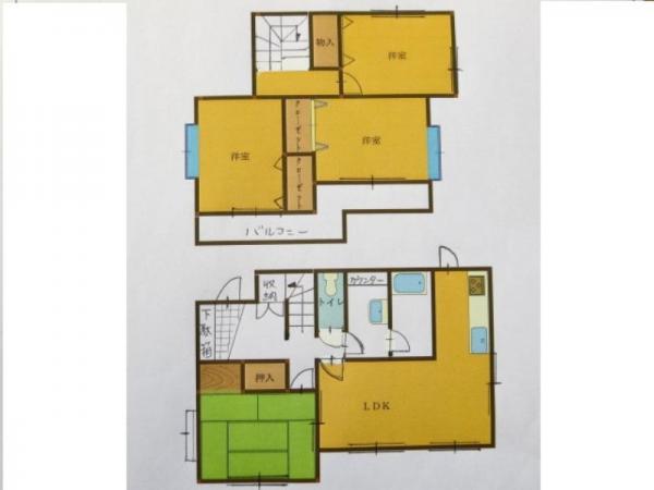 Floor plan. 13,900,000 yen, 4LDK, Land area 175 sq m , There garden and a balcony to the building area 91.07 sq m south