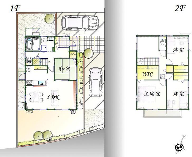 Floor plan.  [No. 5 areas] So we have drawn on the basis of the Plan view] drawings, Plan and the outer structure ・ Planting, such as might actually differ slightly from.  Also, furniture ・ Car, etc. are not included in the price. (WIC: walk-in closet)