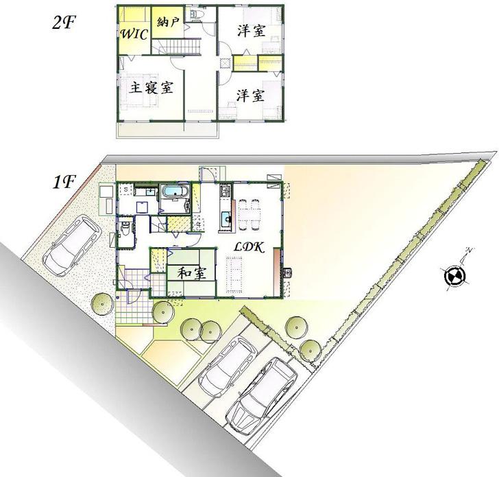 Floor plan.  [No. 10 place] So we have drawn on the basis of the Plan view] drawings, Plan and the outer structure ・ Planting, such as might actually differ slightly from.  Also, furniture ・ Car, etc. are not included in the price. (WIC: walk-in closet)