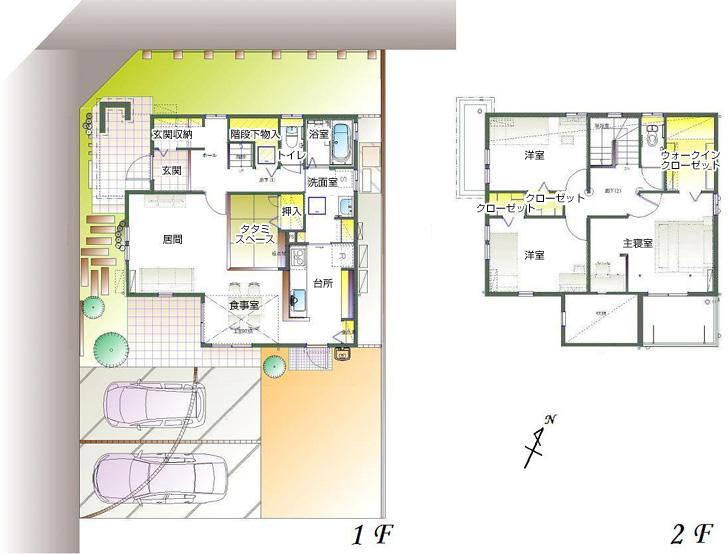 Floor plan.  [No. 1 destination] So we have drawn on the basis of the Plan view] drawings, Plan and the outer structure ・ Planting, such as might actually differ slightly from.  Also, furniture ・ Car, etc. are not included in the price. 