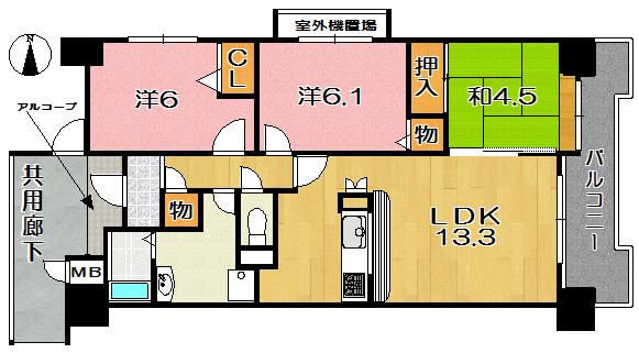 Floor plan. 3LDK, Price 18.5 million yen, Occupied area 65.76 sq m , Balcony area 8.33 sq m