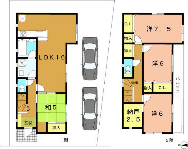 Floor plan. 23,900,000 yen, 4LDK, Land area 108.09 sq m , Building area 100.44 sq m 4LDK. 