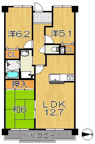 Floor plan. 3LDK, Price 17.8 million yen, Footprint 66.7 sq m , Balcony area 6.57 sq m