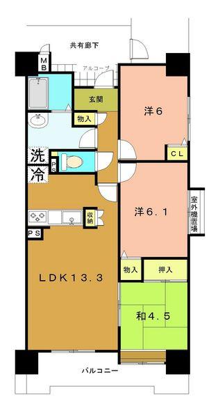 Floor plan. 3LDK, Price 18.5 million yen, Occupied area 65.76 sq m , Balcony area 8.33 sq m